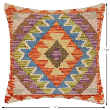 handmade Traditional Pillow Rust Blue Hand-Woven SQUARE 100% WOOL Hand woven turkish pillow2' x 2'